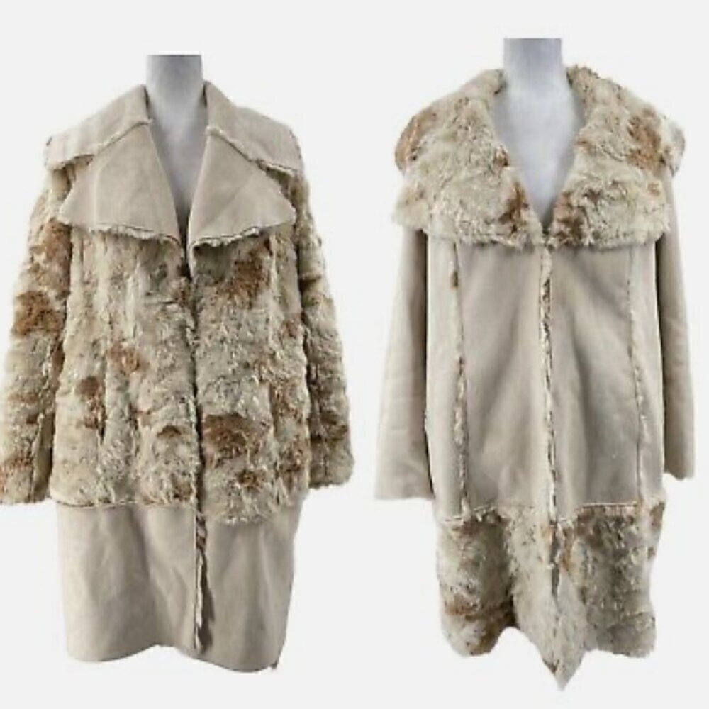 Adrienne Landau SZ M Reversible Fur & Suede Kimono Style Coat Chic Luxury Unique